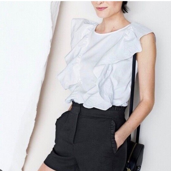 J. Crew Tops - J crew white ruffle blouse.